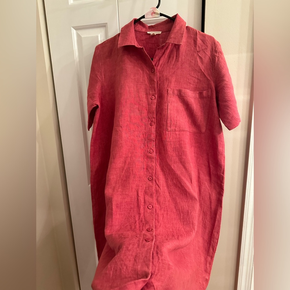 $278 Eileen Fisher Geranium Organic Linen Classic Collar Shirt Dress. Size S. - Picture 14 of 14